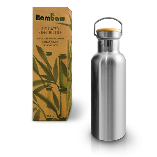 Bambaw Rostfri Vattenflaska Isolerad med Bambukork 750 ml