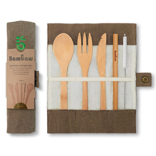 Bambaw Bestickset Bambu, 5 delar Olive