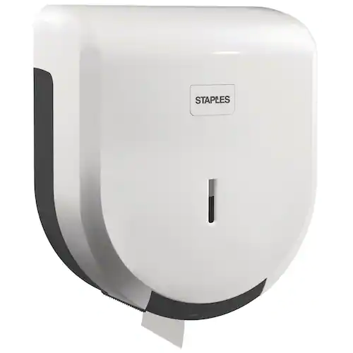 Staples Dispenser för jumborullar med toalettpapper, ABS-plast, med lock, vit, 275 x 245 x 120 mm