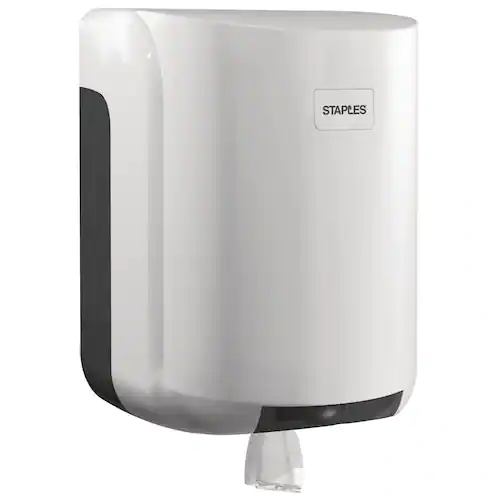 Staples Dispenser, stor, centrummatad, ABS-plast, med lock, vit, 310 x 220 x 220 mm