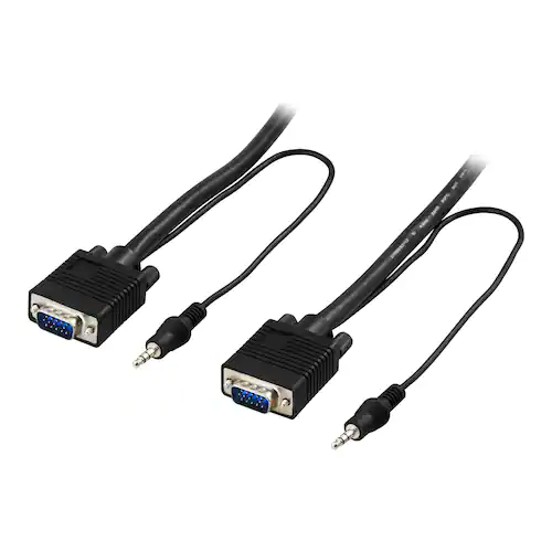 DELTACO VGA-kabel, minitelefonstereo, 3,5 mm, HD-15 utan stift 9 (hane) till minitelefonstereouttag, 3,5 mm, HD-15 utan stift 9 (hane), 3 m, svart