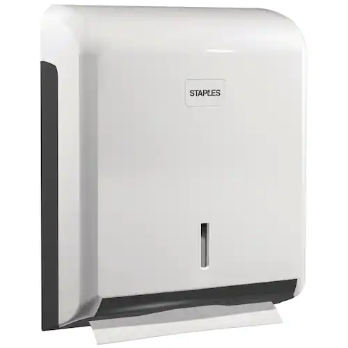 Staples Dispenser för pappershanddukar, ABS-plast med lock, 265 x 340 x 110 mm, vit