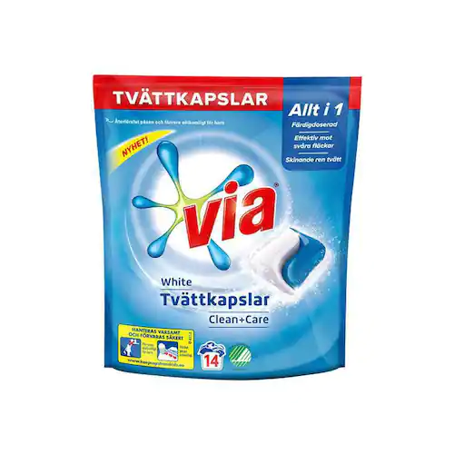 VIA Tvättkapslar White Clean+Care