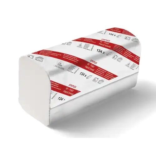 Staples Pappershandduk, 2-lagers, 134 ark, W-vikt, präglad, 220 mm, vit
